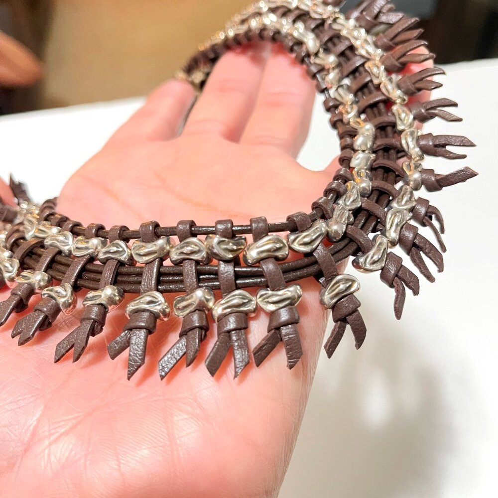 UNO DE 50 ROCK CROCO Braided Leather Fringe BOHO Silver Bezel Statement Necklace - Picture 11 of 11